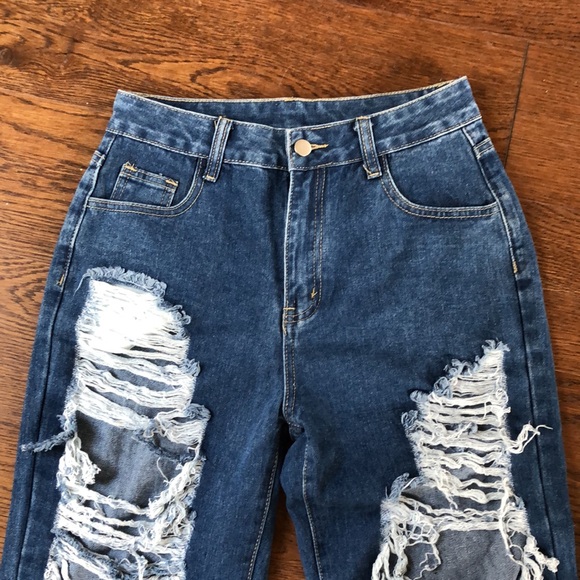 Distressed Medium Wash Blue Women's Jeans - Picture 3 of 6